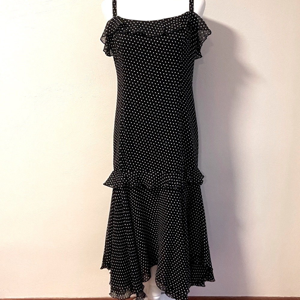Elegant Black and White Polka Dot 100% Silk Dress 8